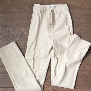 Zara Off-White Leather Trousers straight leg